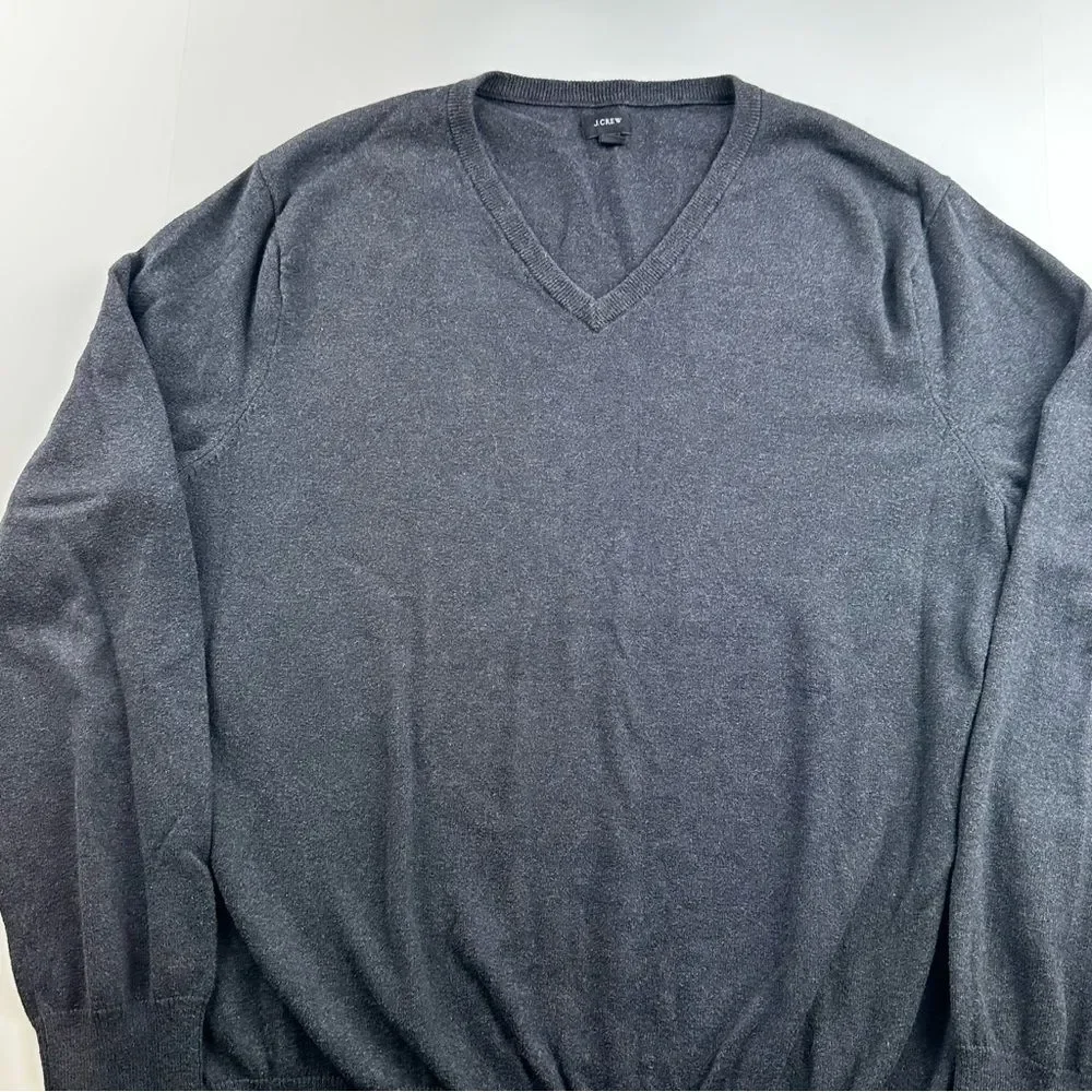 J.Crew Men’s SZ  L Gray V-Neck Cotton Cashmere Pullover Sweater Casual Office